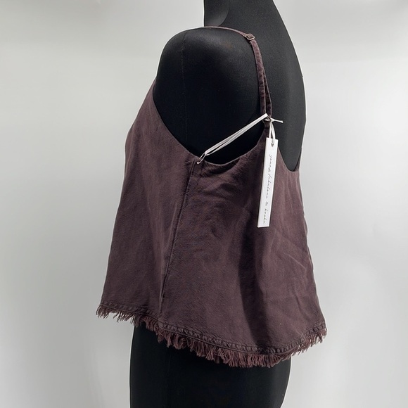 Young fabulous & broke brown tank linen blend raw edge button closure sz xs NWT - Picture 2 of 12